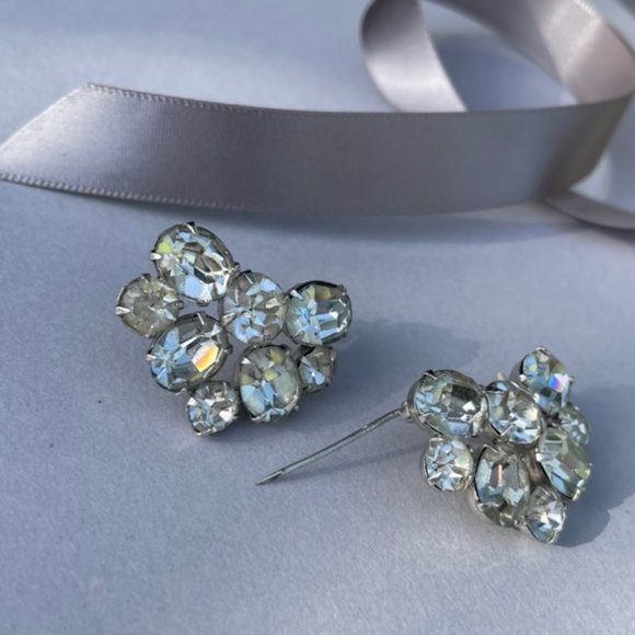 Vintage Art Deco Rhinestone Brooch Pin - Pair / Set - Picture 1 of 12